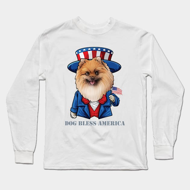 Pomeranian Dog Bless America Long Sleeve T-Shirt by whyitsme